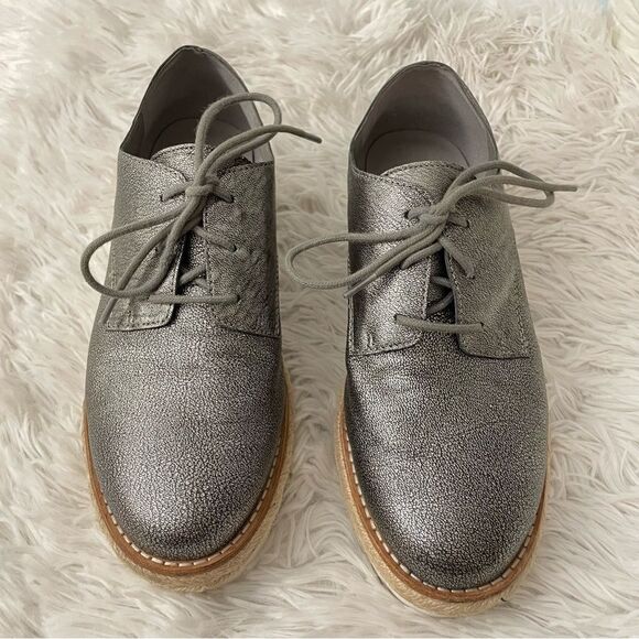 EILEEN FISHER Everly Derby Metallic Silver Leather Laceup Platform sneakers sz 6 - Picture 2 of 9